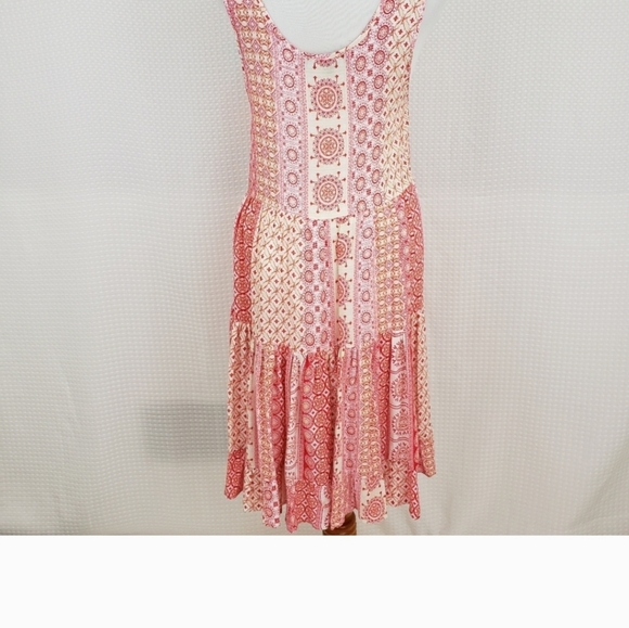 Lulus Dress Cache Creek Lace Up Tiered Swing Dress Red White Floral size Small - Picture 4 of 8